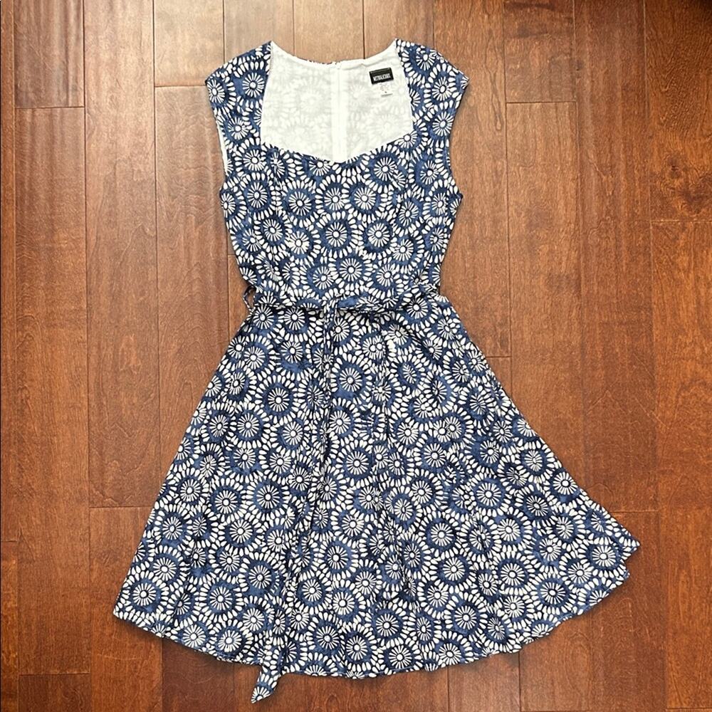 Retrolicious Blue and White Batik Floral Dress, Hawaiian 1950s Style, Size XL